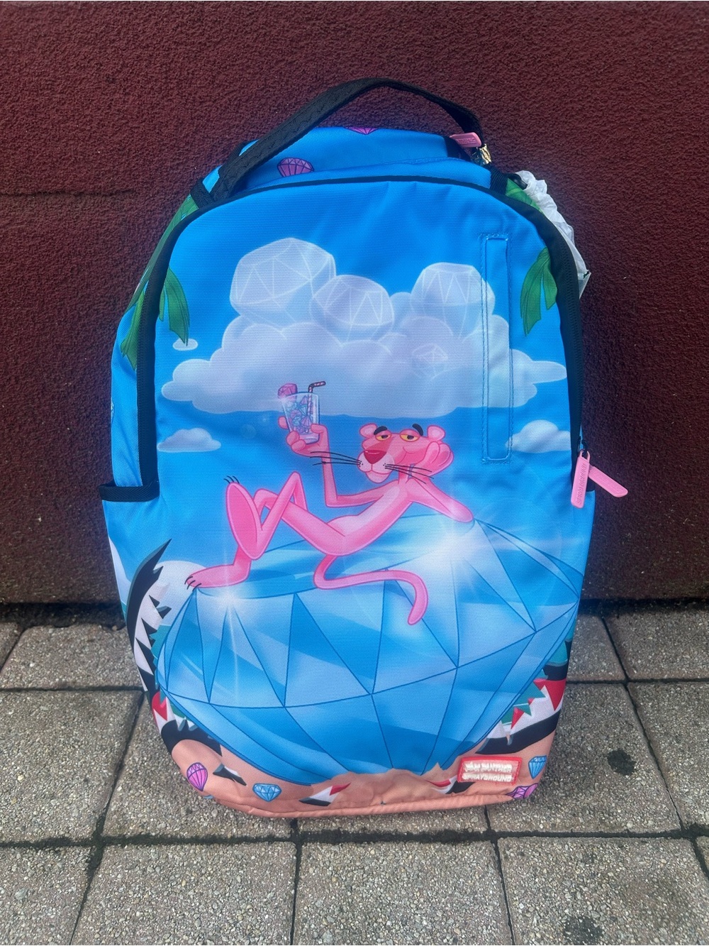 Sprayground Blue Pink Panther Diamond Graphic Kids Backpack